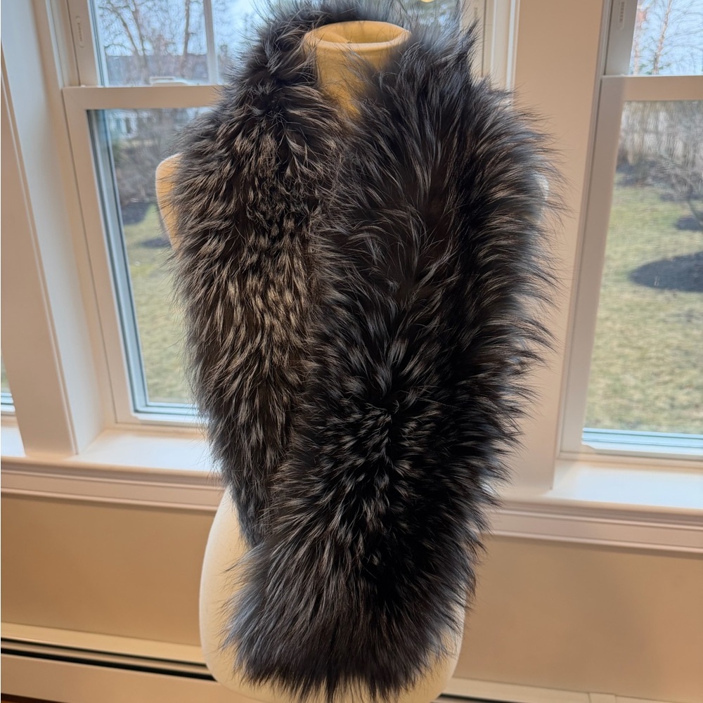 Luxurious Black & Silver Faux Fur Wrap Scarf